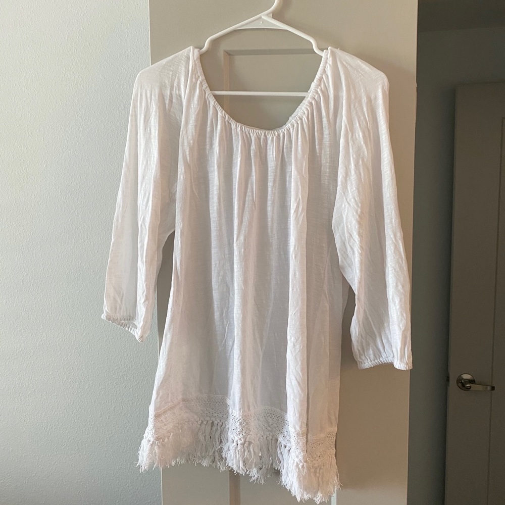 Lily Pulitzer Long Sleeve White Fringe Top